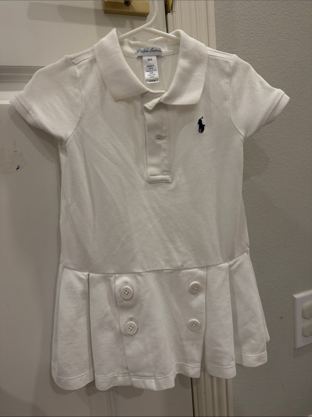 Ralph Lauren White Girls Polo Dress with Navy Pony